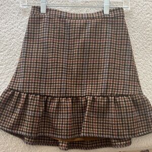 J. Crew Brown Plaid A-Line Skirt with Ruffle Hem